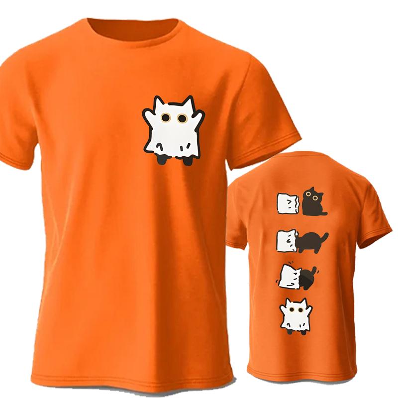 Летние футболки Streetwear Boo Черный Кот Графика Печатные футболки для Женщин Мужчин Одежда Хэллоуин Жуткий Сезон Топы Футболка Унисекс