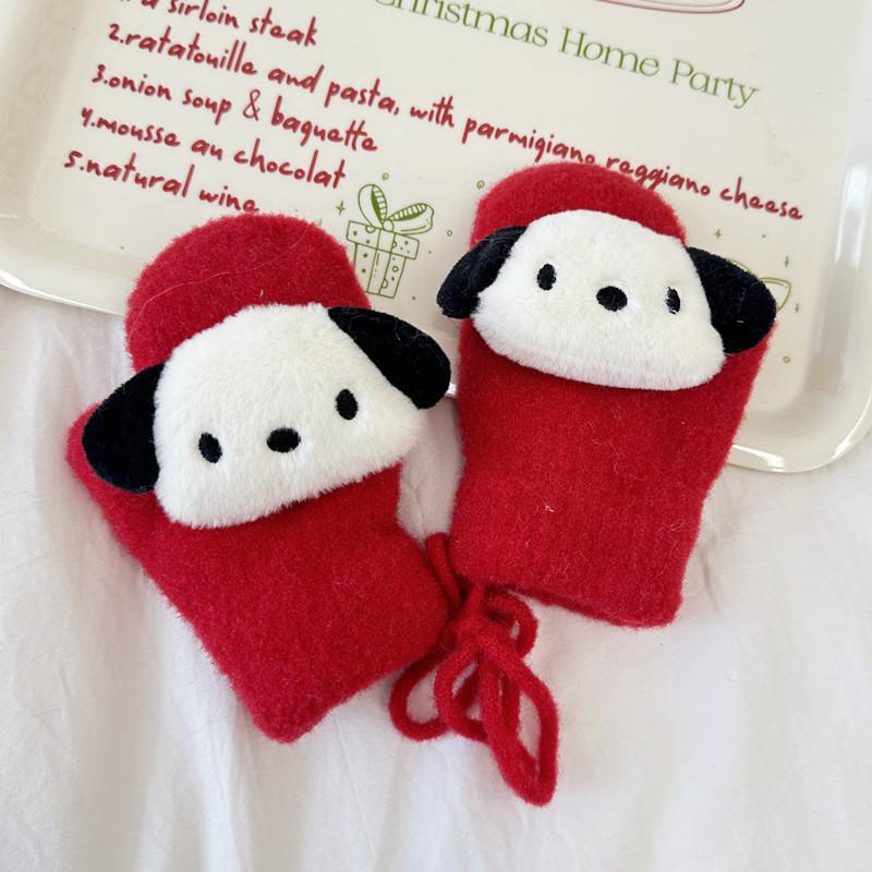 Новые детские перчатки Милые мультяшные куклы Вязаные варежки Зимние теплые Плюс бархат Утолщенные Перчатки на шнурке