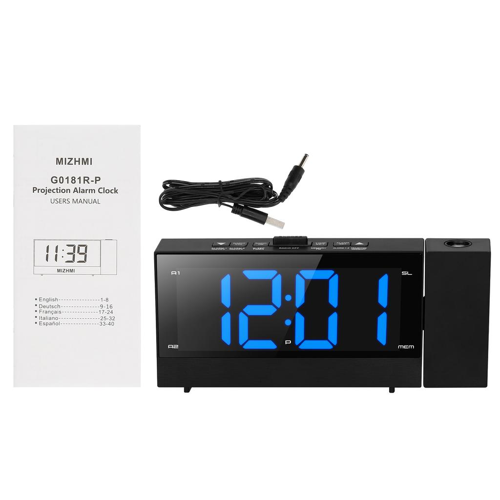 Цифровой проекционный будильник с большим экраном 6,4 дюйма, проектор 3-в-1, вращающийся на 180 градусов