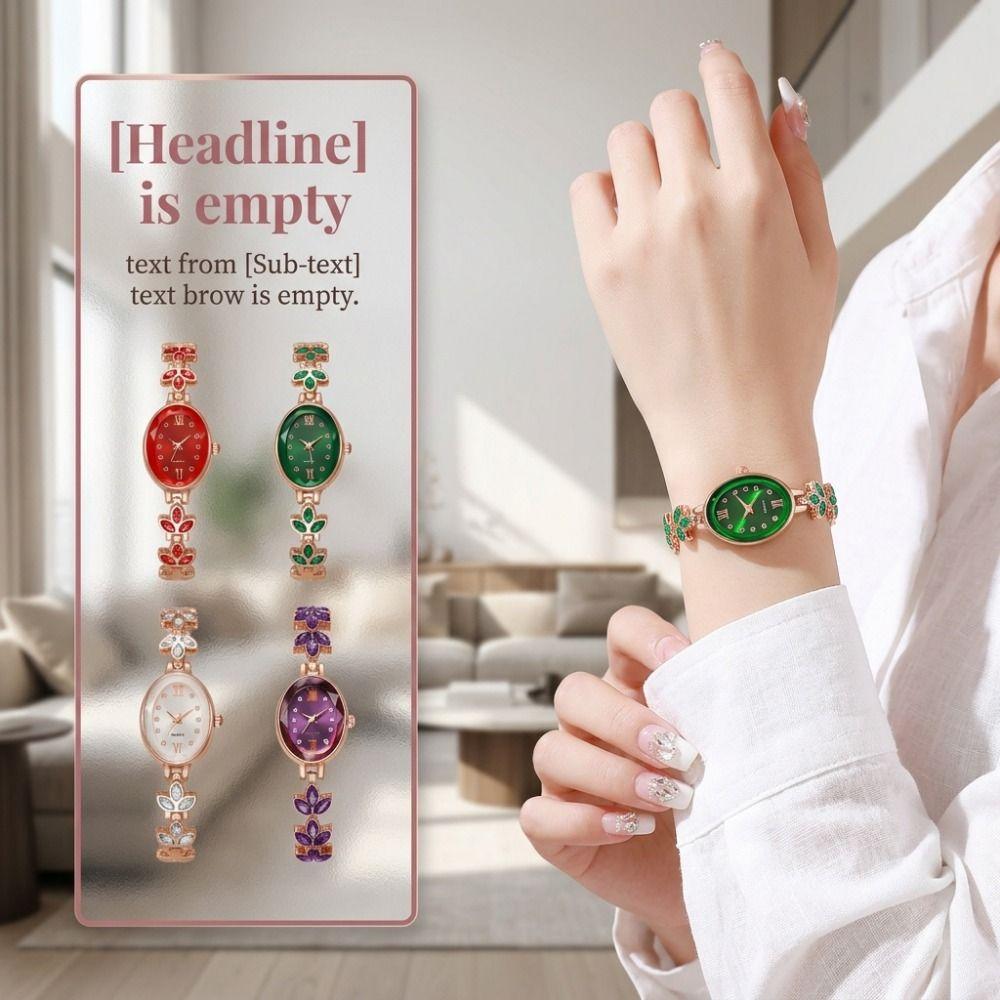 Rhinestone Quartz Ladies Watch Bracelet-Style Analog Watch 3-Leaf Clover Wristwatch Women