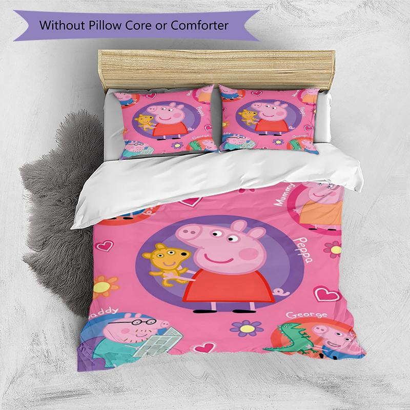 3pcs Pink Pig (2) Design Cover Set - HD Printed Bedding with 1 Cover and 2 Pillowcases - Perfect for Home and Dorm Decor