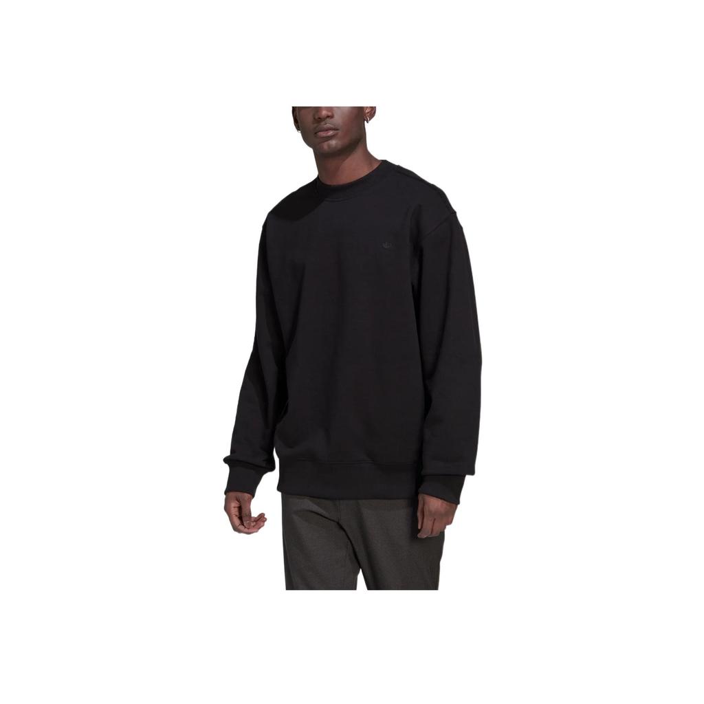 Adidas Originals Trefoil Solid Logo Print Crew Neck Sweatshirt Men Sweatshirt Black HK2938