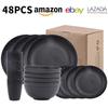 Wheat Straw Tableware Set: Black Plates, Bowls, & Cups for Outdoor & Home Use