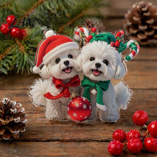 Lightweight Festival Decoration Christmas Animal Ornaments, Cute 2D Flat Acrylic Hanging Holiday Ornament for Tree Xmas Tree, Winter Party, Home Decor