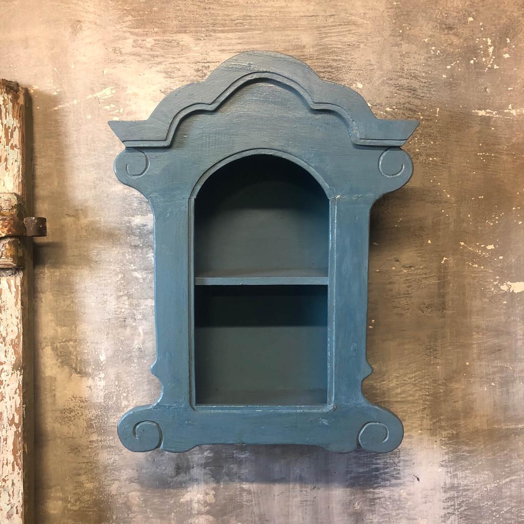 Light Blue Country Style Wall Cabinet - Wooden, With Shelf