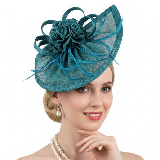 New retro imitation hemp bridal fashion head flower Jockey Club headgear socialite evening dress top hat head flower