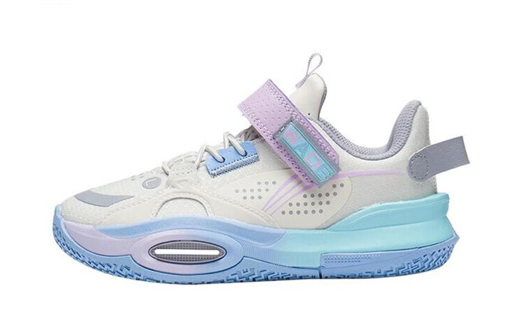 Li Ning Low top Performance Basketball Shoes White Blue Purple Children Aged 3 7 Years Old YKNS066-1