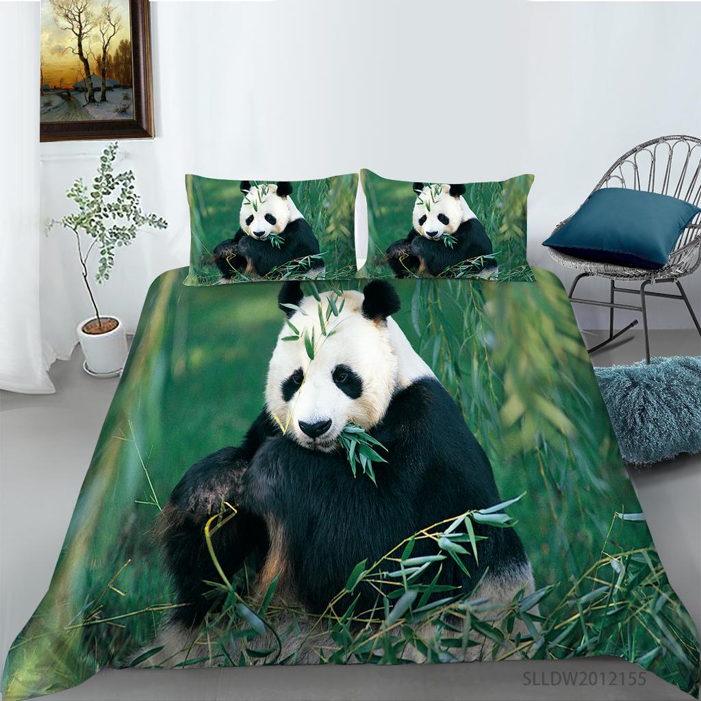 3D Panda Series Bedding Set Animal Theme Series Quilt Cover Pillow Case 2 or 3 Pieces of Microfiber Fabric AU Extra Large Home Decoration