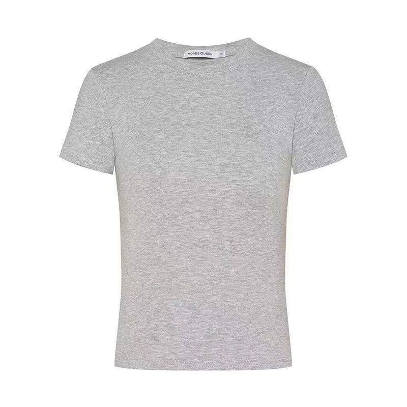 Korean Slim-Fit Red T-Shirt for Women - Figure-Flattering, Waist-Cinching, Straight-Shoulder, High-Stretch, Short-Sleeve