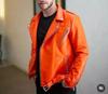 AL KHALID Men's Leather Jacket Orange Genuine Lambskin Leather Jacket Motorcycle