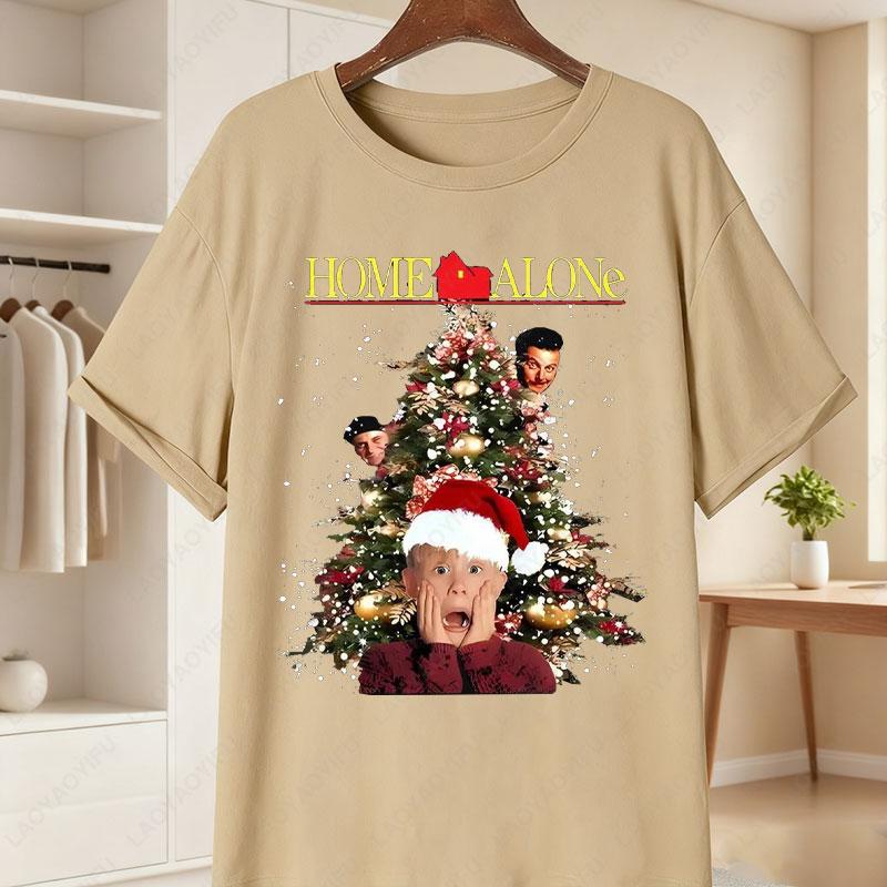 Unisexs Womens 90s Alone Movie TShirt Kevin McCallister Christmas Tree Holiday Party Casual Tee for Nostalgic Fans Clothing
