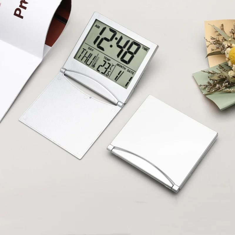 Складной мини-цифровой будильник с индикацией температуры, даты, дня недели, обратного отсчета, повтора сигнала, настольные часы 12/24 ч, питание от батареи CR2025, ЖК-часы