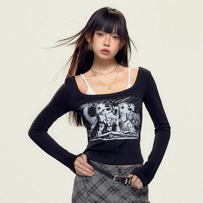 Весна и осень, новинка, Pure Desire Style Spicy Girl, короткая футболка с длинным рукавом для женщин, тонкий и универсальный дизайн, поддельный топ из двух частей Sense
