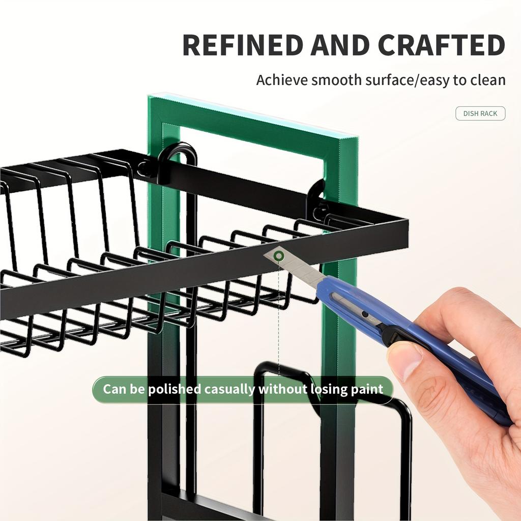 2-Tier Dish Rack with Utensils Holders, Cutting Board Holder, Anti-Rust Cutlery Holder and Drainboard for Kitchen Countertop