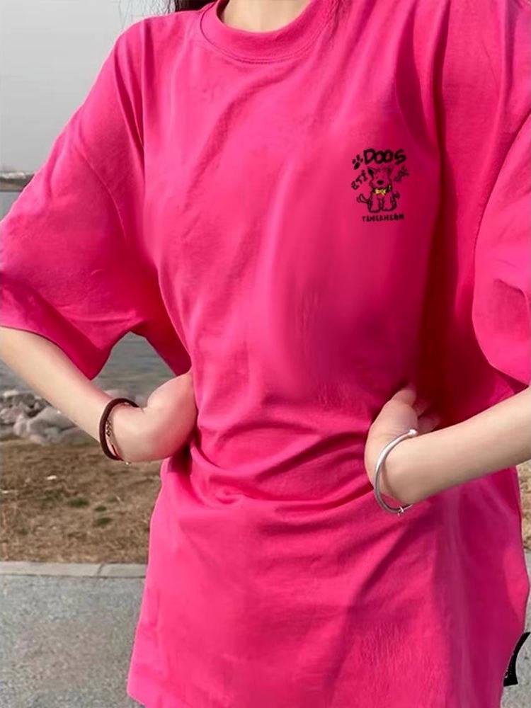 American Retro Plus Size Pitaya Cotton Short-Sleeve Loose Casual T-Shirt for Women