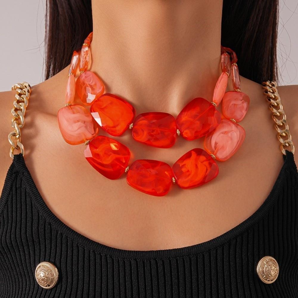 Multi-hue Oversized Resin Strand Translucent-jelly Geometric Facet Choker Swimwear Accessories