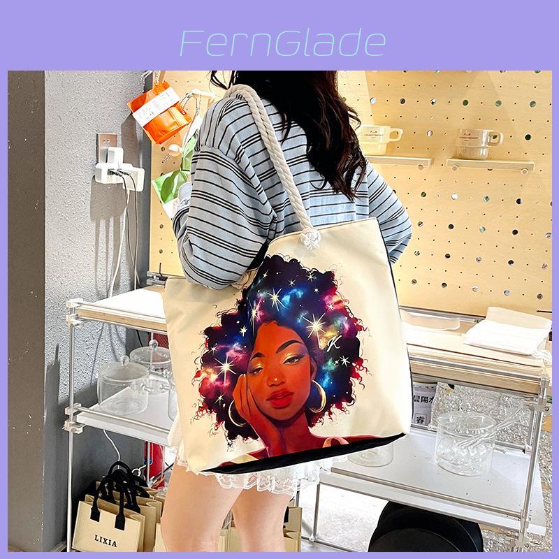 Canvas Tote Bag For Women With Creative Print And Spliced Design For Casual Travel