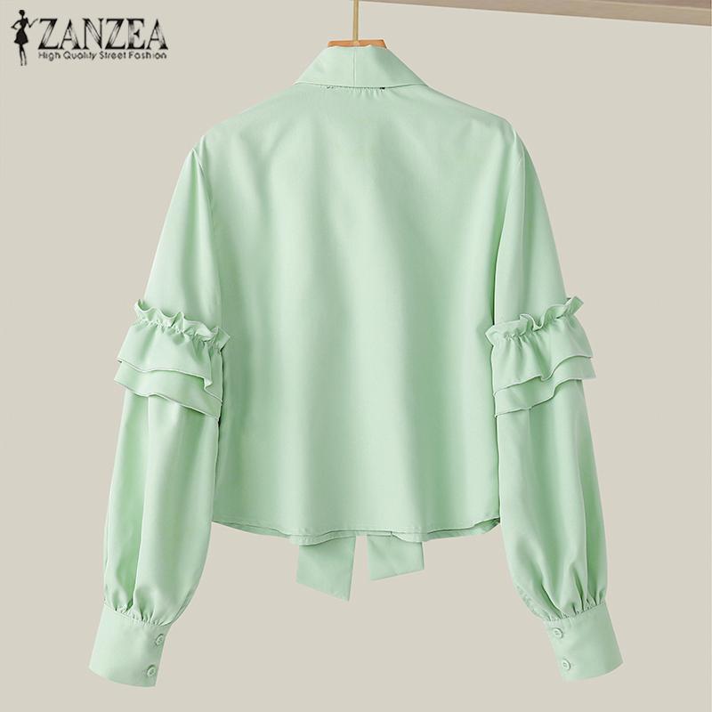 ZANZEA Women Casual Shirt Collar Long Sleeve Tie Shirts