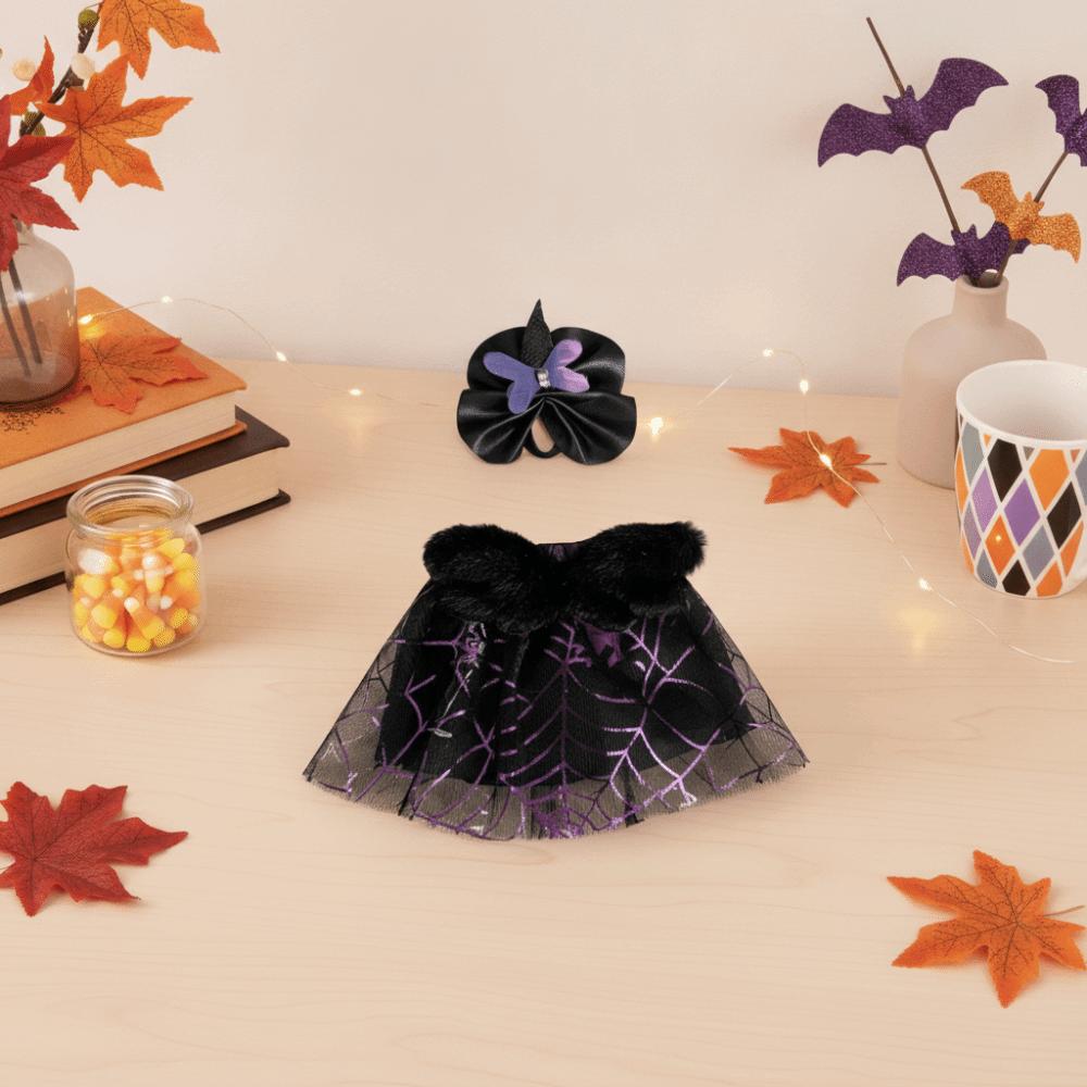 Spider Web Pattern Lawn Goose Costume Purple Black Mesh Goose Witch Skirt October Party