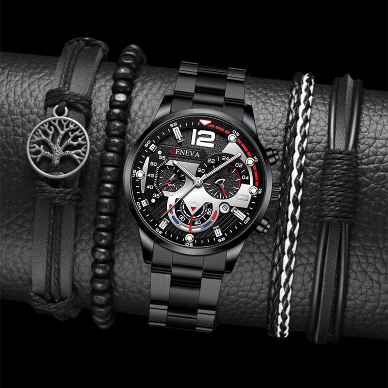 Geneva Calendar Men's Steel Band Watch - Fashionable Business Design