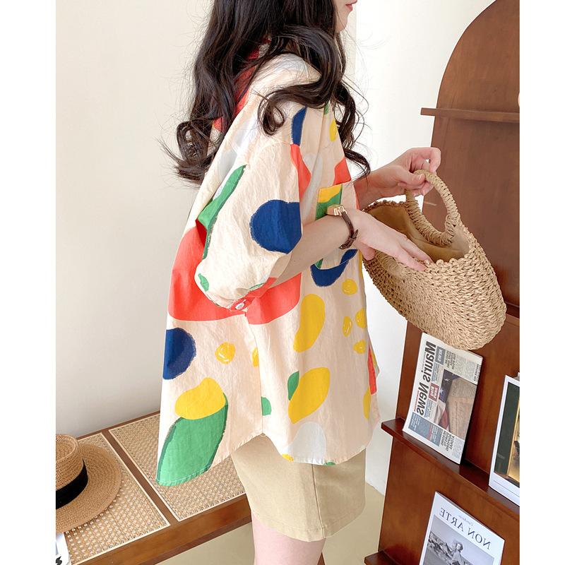 Женская модная повседневная свободная рубашка с коротким рукавом, летняя футболка в стиле ретро в стиле Гонконга, рубашка с принтом в стиле хип-хоп, короткий рукав