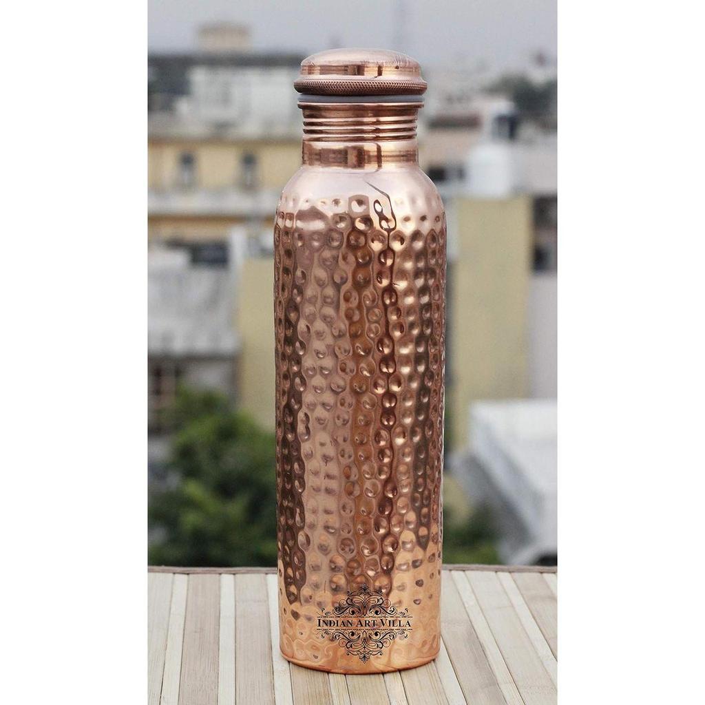 Pure Copper Hammered Finish Bottle, Stoarage & Drinkware, Health Benefits, Volume-1000ML, Pack of 1