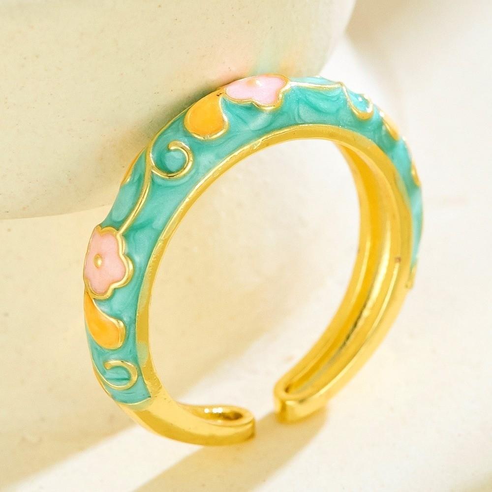 Colorful Flower Open Ring Versatile Drip Glazing Ring Unisex Oil-Drop Enamel Ring  Gift