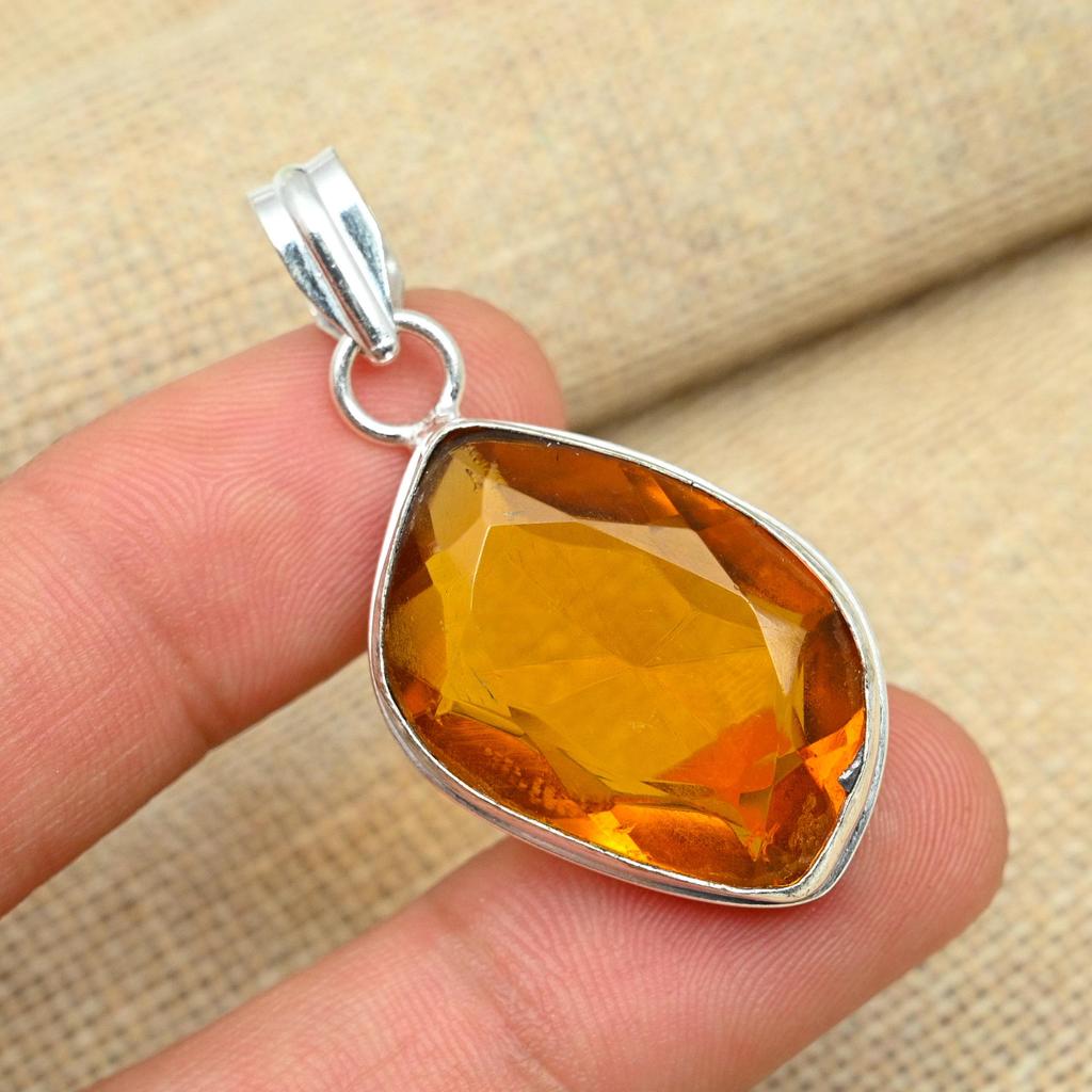 Honey Topaz Gemstone Solid 925 Sterling Silver Pretty Jewelry Handmade Pendant