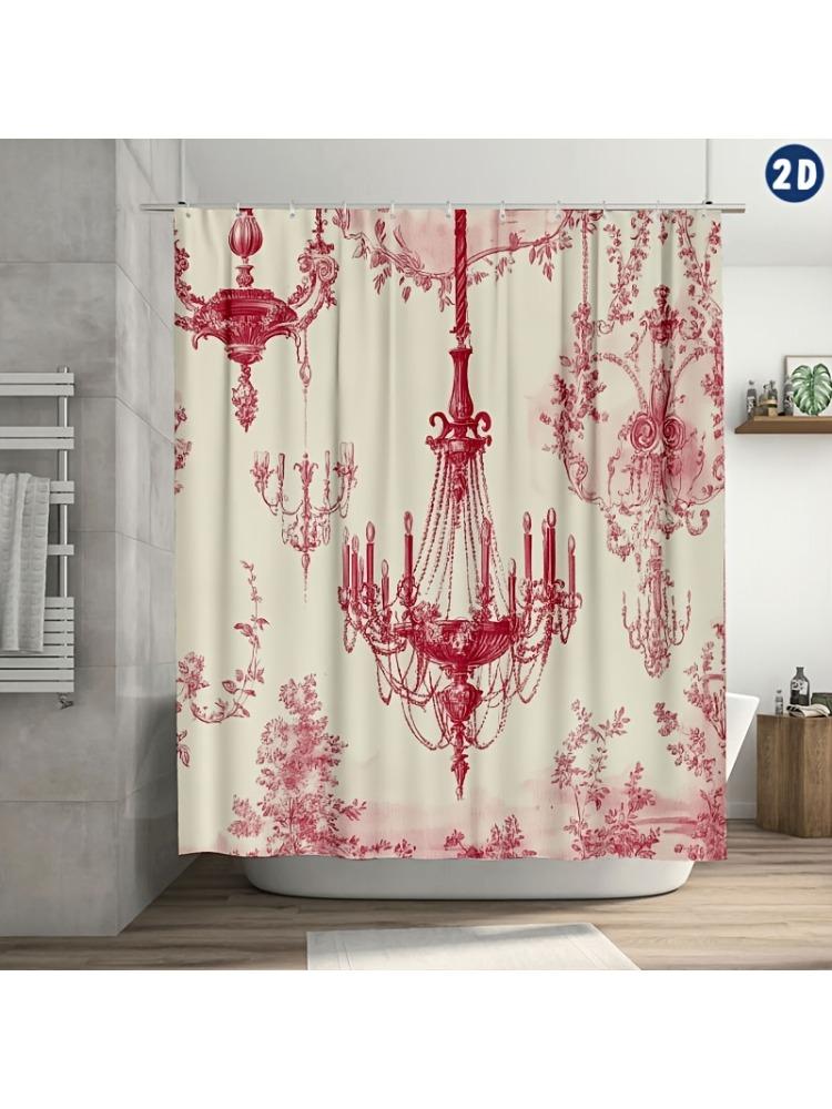 Красная шторка для душа с принтом Toile de Jouy, Прочный полиэстер, Легко чистить, для декора ванной комнаты и окна
