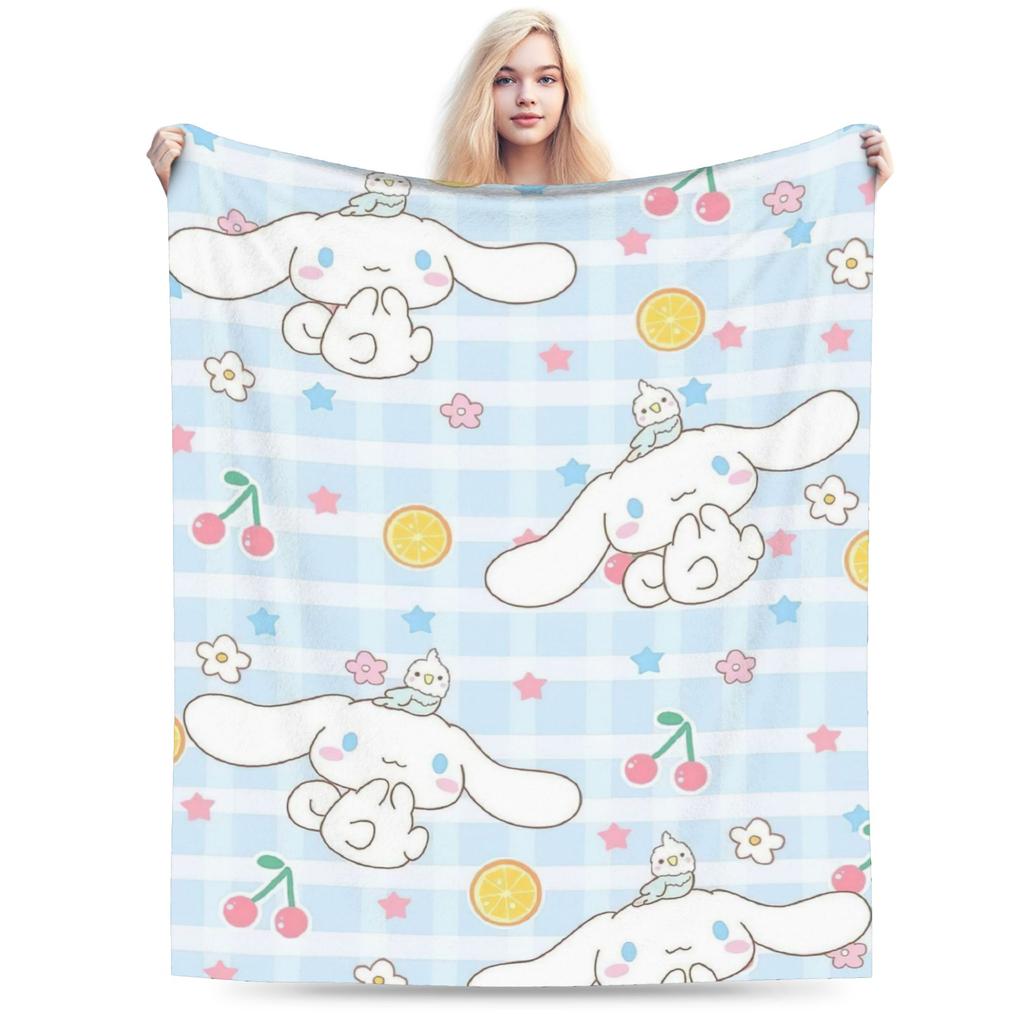 Kawaii Cinnamoroll Fleece Blanket Sanrio Cute Cartoon Dog Vintage Throw Blanket for Home Hotel Sofa 200x150cm Rug Piece