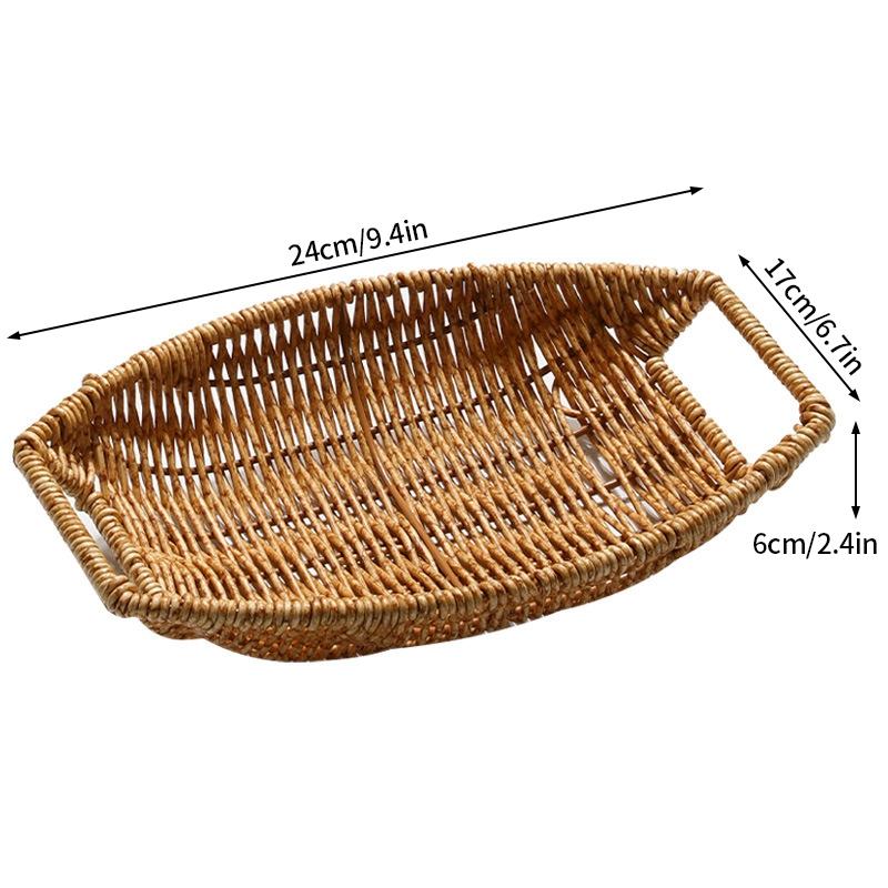 Rattan Tray Woven Fruit Basket Picnic Bread Snacks Trays Kitchen Wicker Baskets Breakfast Bread Storage Box Handwoven Food Plate