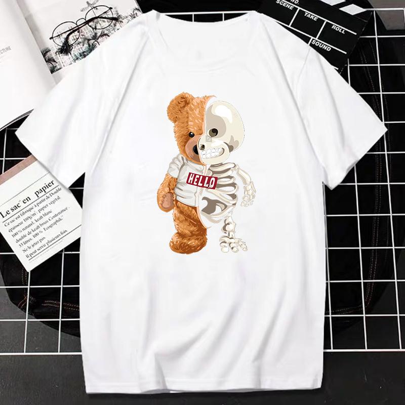 2023 Creative Teddy Robot Print Tshirt Cool Robotic Graphic Streetwear Women Men Casual Oversized Tee Hip Hop Grunge Tee Custom