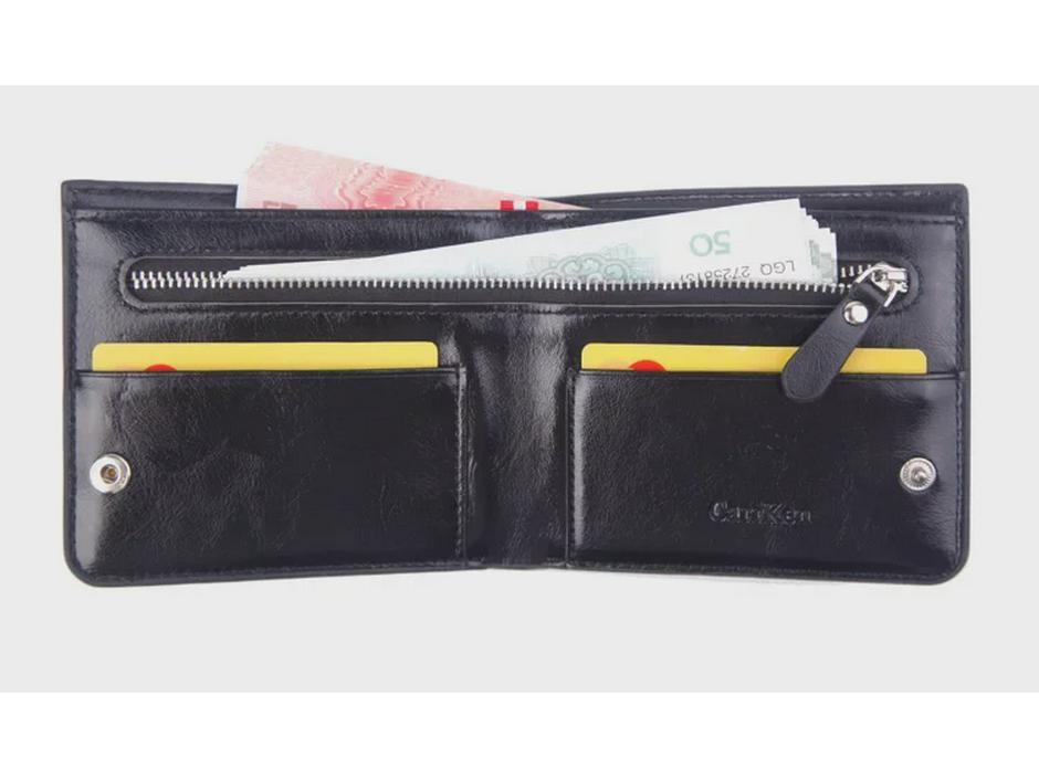 Мужской короткий кошелек на молнии из вощеной кожи - большая вместимость, многофункциональный дизайн