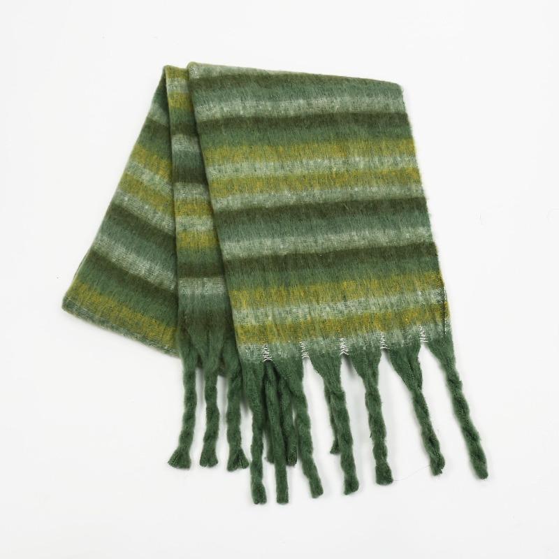New Mohair Scarf Winter Women's High-end Color Matching Striped Couple Warm Thickened Scarf Shawl