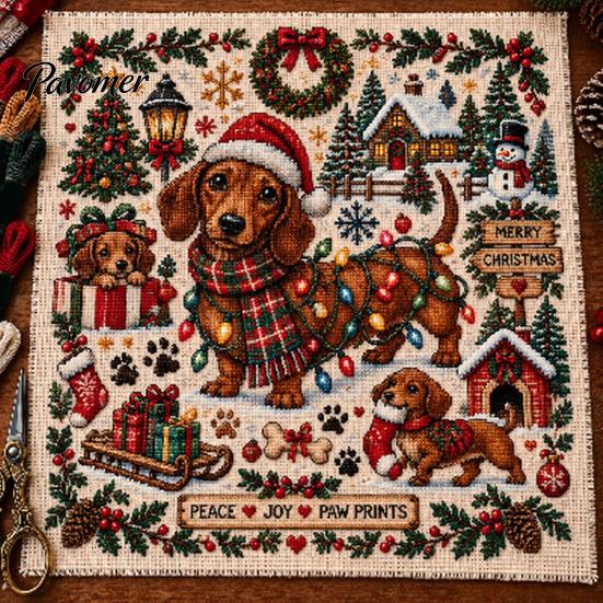 DIY Craft Supplies for Adults Christmas Animal Cross Stitch Kit, Holiday Embroidery Starter Seasonal Themed Art Projects Pattern, Festive Kit