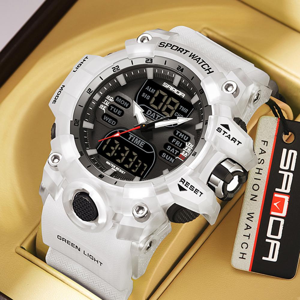 SANDA Спортивные военные мужские часы, роскошные часы с двойным дисплеем, водонепроницаемые кварцевые наручные часы 50 м для мужчин