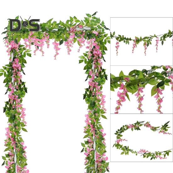 200CM Artificial Wisteria Flower Garland Realistic Home Wedding Garden Indoor Outdoor Wall Hanging Faux Climbing Floral Greenery Drooping Ivy