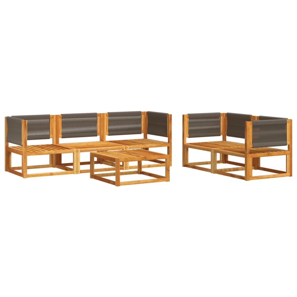 6 Piece Garden Sofa Set with Cushions Acacia Wood & Rope