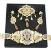 Bride Jewelry Sets Gold Color Orange Crystal Brooch Women Earring Waist Chain Belt Wedding Jewelry