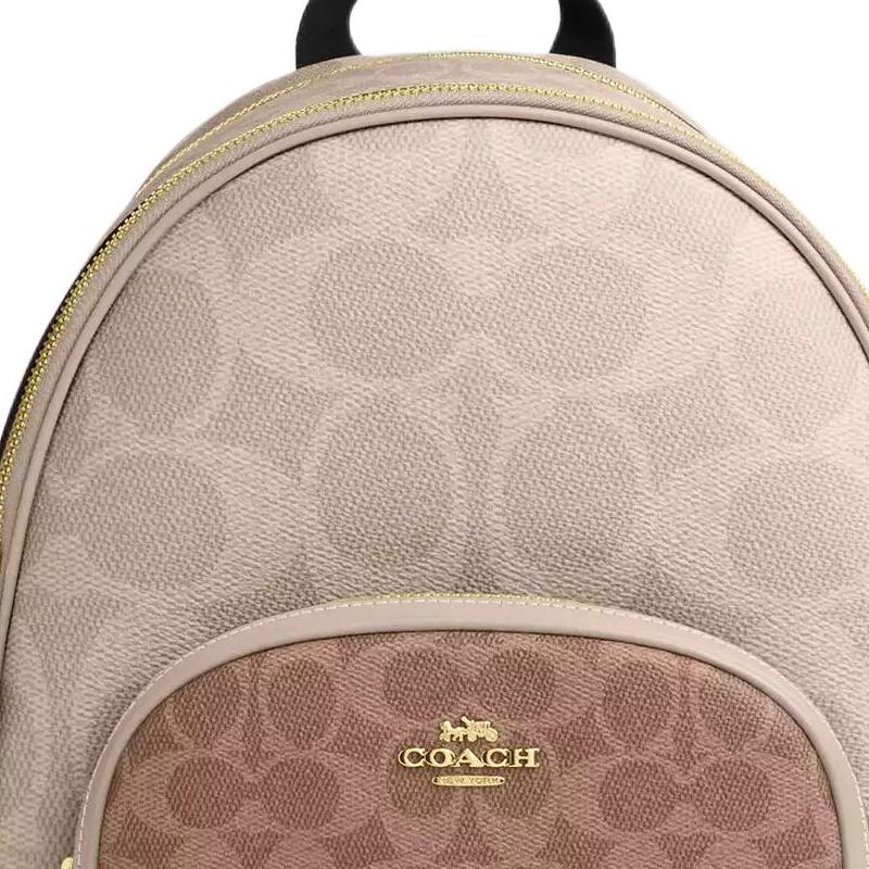 Coach Рюкзак Court 28 Color Block Classic Logo из покрытого холста, большой, женский, песочный и рыжевато-коричневый