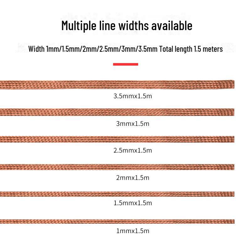 Медная экологически чистая проволока для распайки и прокладка для паяльных станций - длина 1,5 м, доступные ширины: 1,5, 2,0, 2,5, 3,0 мм
