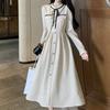 Navava Women Lovely Romantic Ribbon Neck Long Sleeve Dress No877