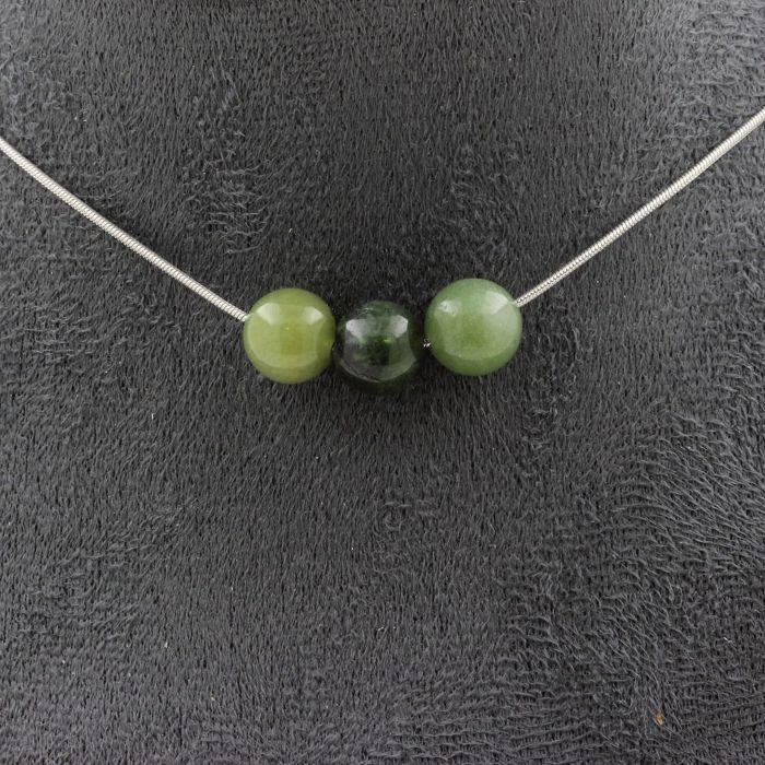 Stones and Minerals. 3 Jade 8 Mm Pearl Necklace. Stainless Steel Chain Necklace Women Men. Customizable Size.