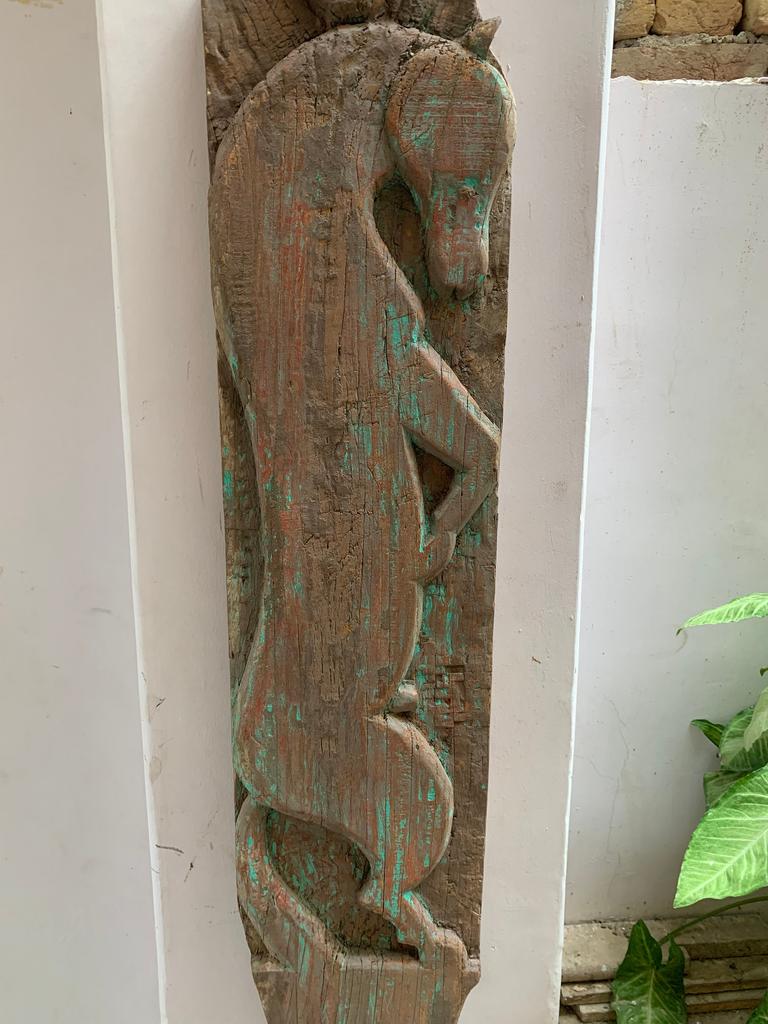 Rustic Wood Carved Horse Wall Plaque: Antique Indian Panel