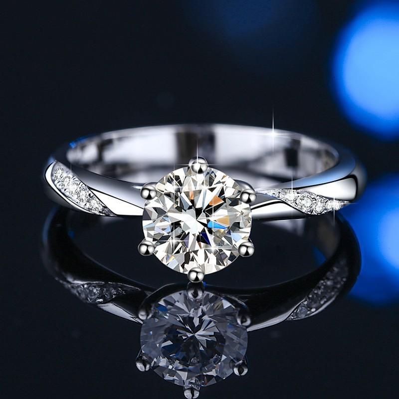 D Color Moissanite Ring 50 Points/1/2/3 Carat Sterling Silver S925 Platinum Plated Ring Engagement Ring Wedding Ring Gift for Girlfriend