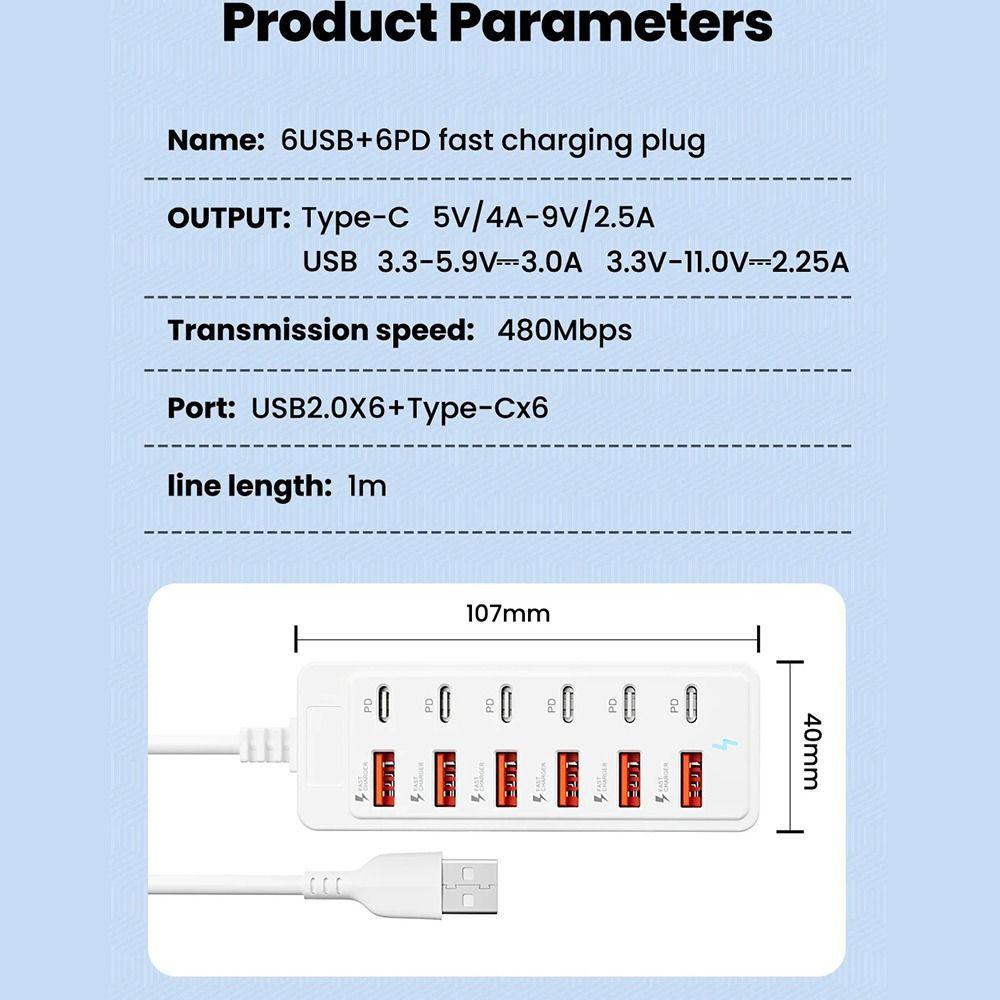 Зарядное устройство USB 12 в 1 Адаптер быстрой зарядки Розетка НОВАЯ Зарядная станция Дом