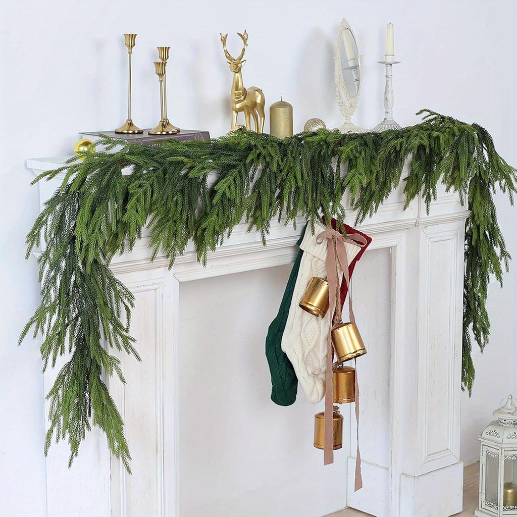 1pc Real Touch Norfolk Pine Garland with Green Vine - Lifelike Artificial Greenery for Easter Christmas Table Mantle Wall Decor