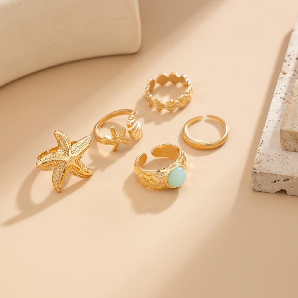 5pcs/set Inlaid Rhinestone Starfish Toe Ring Set Open Stackable Toe Rings Vacation Style