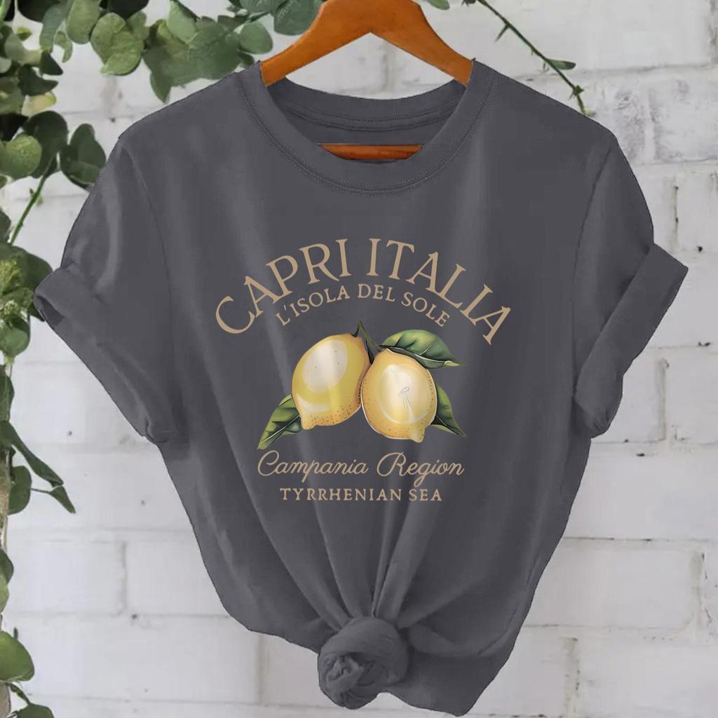 Женская футболка с короткими рукавами из чистого хлопка с принтом лимона, европейский и американский стиль, круглый вырез, летний дизайн