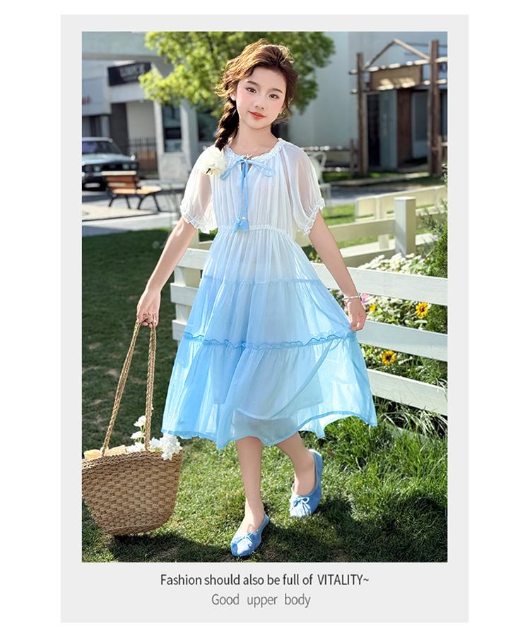 Girls' Chiffon Dress Summer 2026 New Children's Sweet Princess Dress Big Children's Summer Dress Thin Gradient Skirt